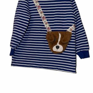 Mini Boden Blue & White Striped tunic Top with floral 3D puppy purse 6-7